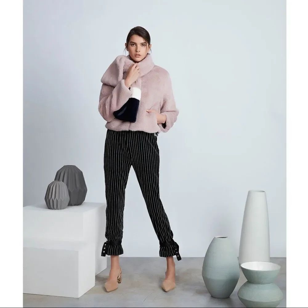 N12H Zip Up Faux Fur Bomber Jacket Pale Pink
